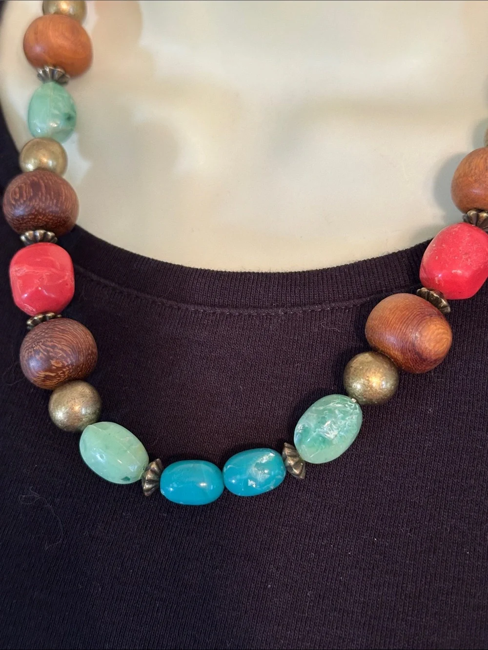 Multicolor Beaded Statement Necklace - Green, Turquoise & Coral